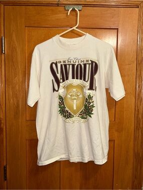 Vintage Jesus Tee Geniune Savior T-shirt  Single Stitch Made In USA All Sport L